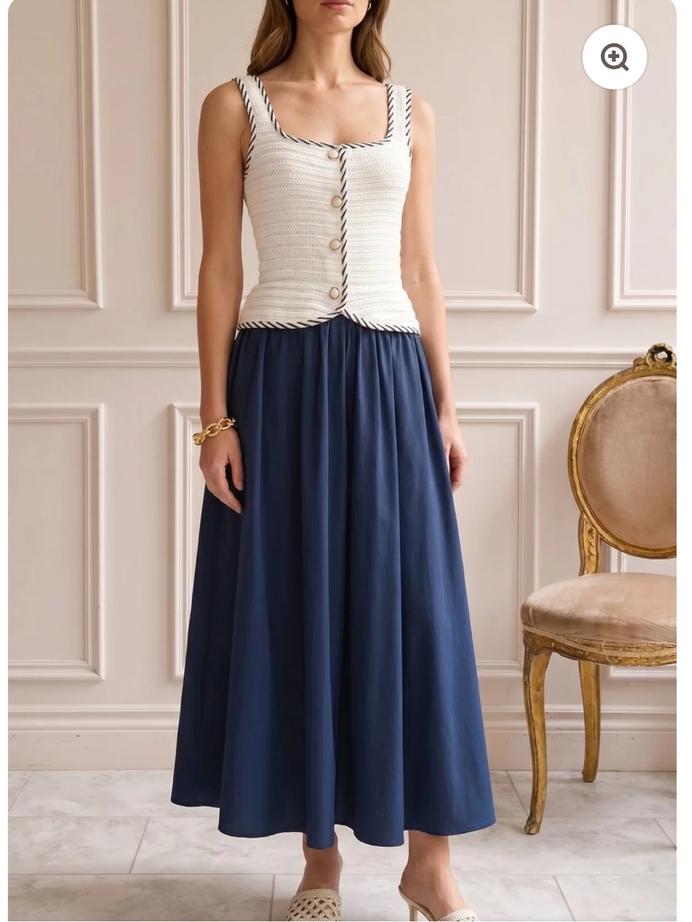 moon river blue & white square neck sleevless mixed media midi sun dress small